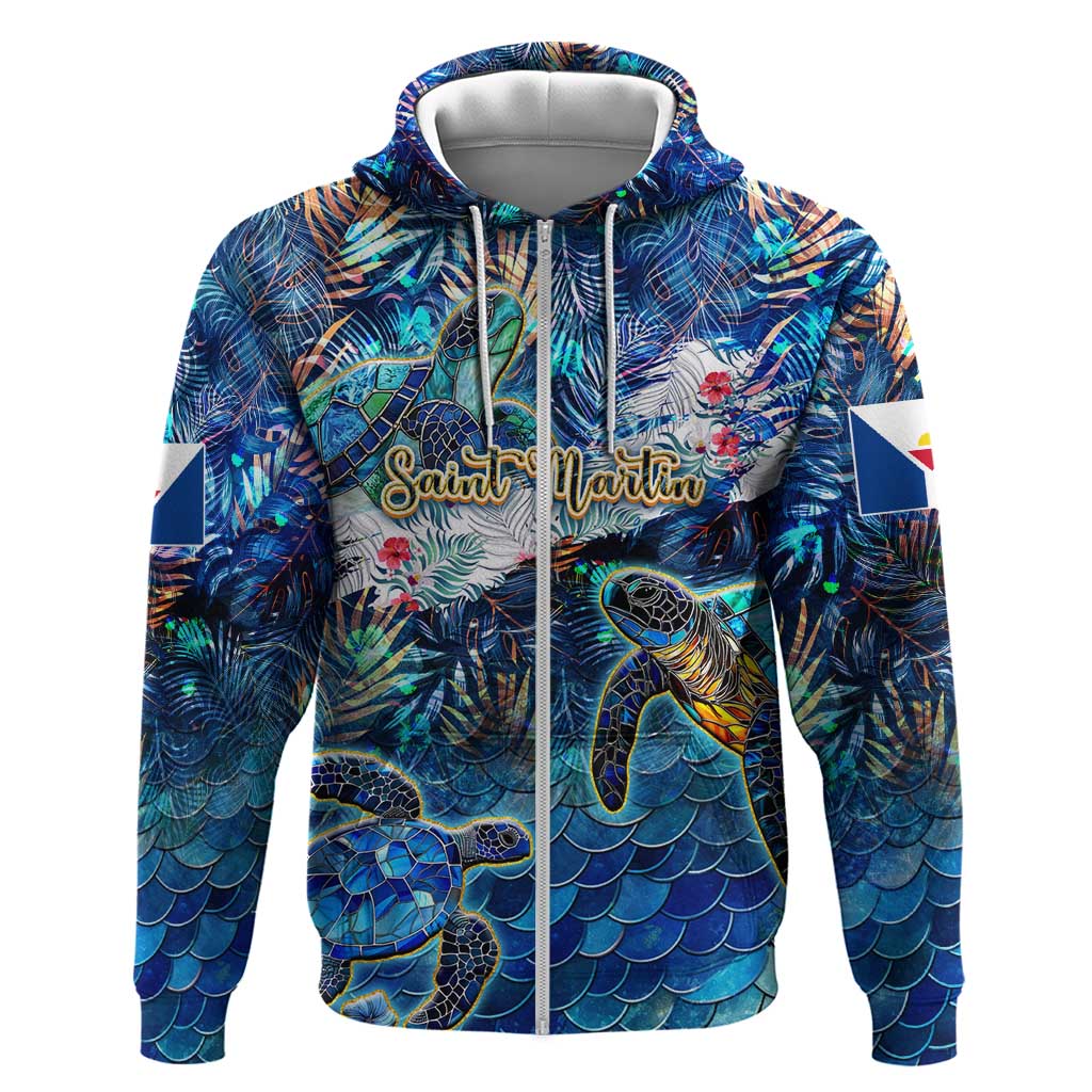 Saint Martin Zip Hoodie Sea Turtle Tropical Pattern - Wonder Print Shop