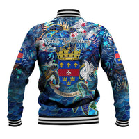 Saint Barthelemy Baseball Jacket Sea Turtle Tropical Pattern