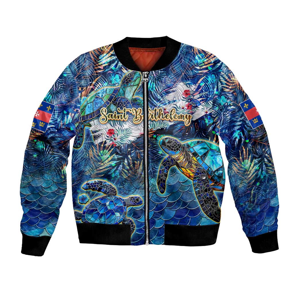 Saint Barthelemy Bomber Jacket Sea Turtle Tropical Pattern