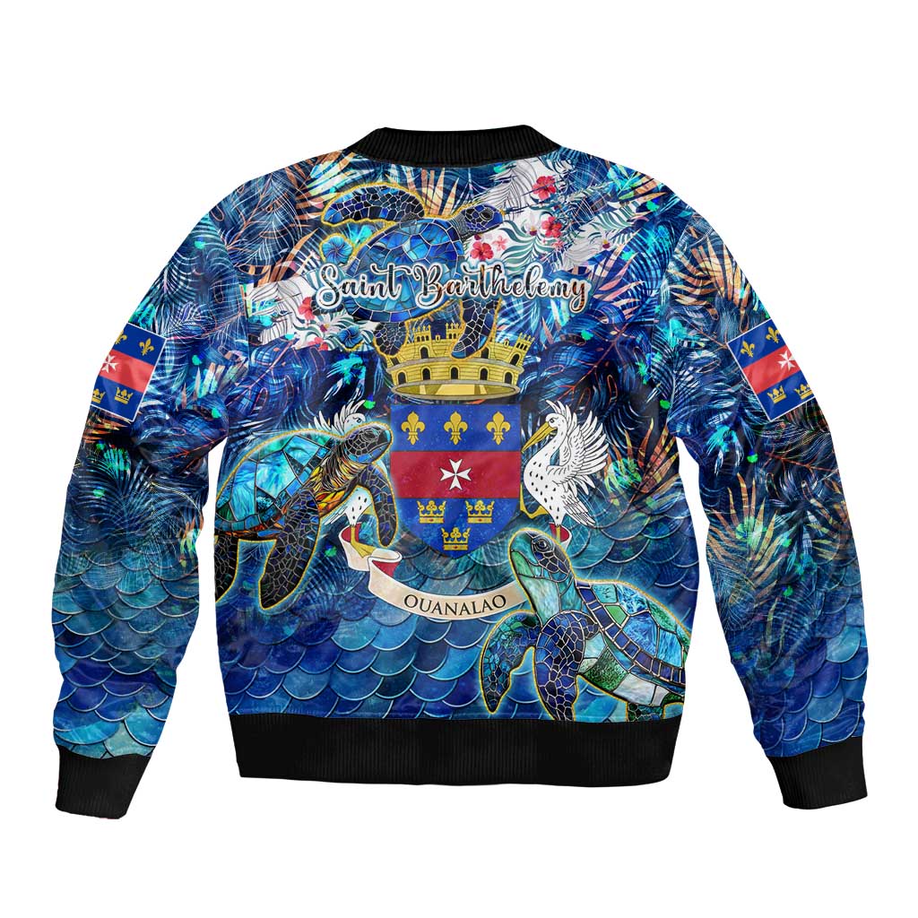 Saint Barthelemy Bomber Jacket Sea Turtle Tropical Pattern