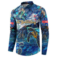 Saint Barthelemy Button Sweatshirt Sea Turtle Tropical Pattern