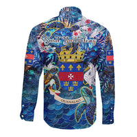 Saint Barthelemy Long Sleeve Button Shirt Sea Turtle Tropical Pattern
