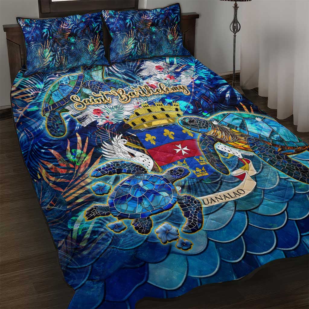 Saint Barthelemy Quilt Bed Set Sea Turtle Tropical Pattern