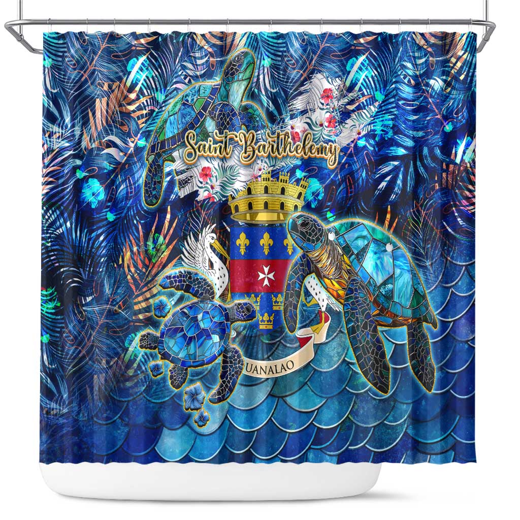 Saint Barthelemy Shower Curtain Sea Turtle Tropical Pattern