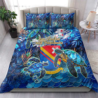 Blue sea turtle tropical bedding set: duvet cover with 2 square pillowcases, colorful tropical print