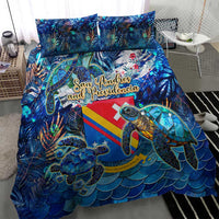 Blue sea turtle tropical duvet cover and 2 pillowcases, sea turtle and reef design on blue