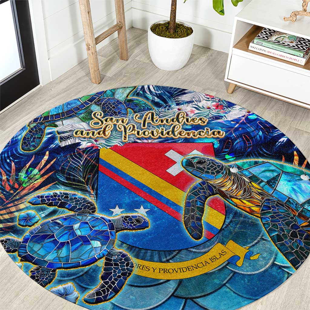 San Andres and Providencia Round Carpet Sea Turtle Tropical Pattern - Wonder Print Shop