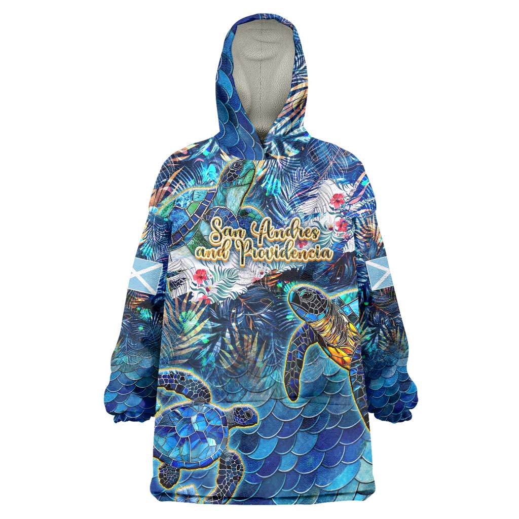 San Andres and Providencia Wearable Blanket Hoodie Sea Turtle Tropical Pattern