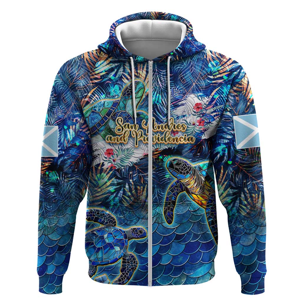 San Andres and Providencia Zip Hoodie Sea Turtle Tropical Pattern - Wonder Print Shop