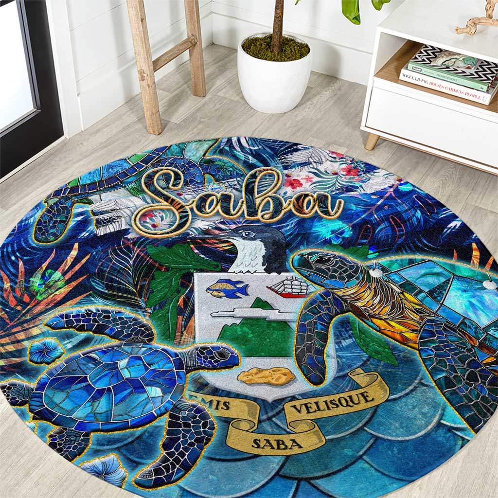 Saba Round Carpet Sea Turtle Tropical Pattern - Wonder Print Shop