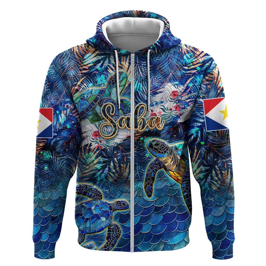 Saba Zip Hoodie Sea Turtle Tropical Pattern - Wonder Print Shop