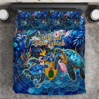 Blue bedding set with sea turtle tropical print duvet and two matching pillowcases
