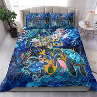 Blue sea turtle tropical print bedding set with duvet cover and two pillowcases