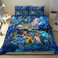 Blue sea turtle tropical bedding set showing duvet cover with two coordinating pillowcases