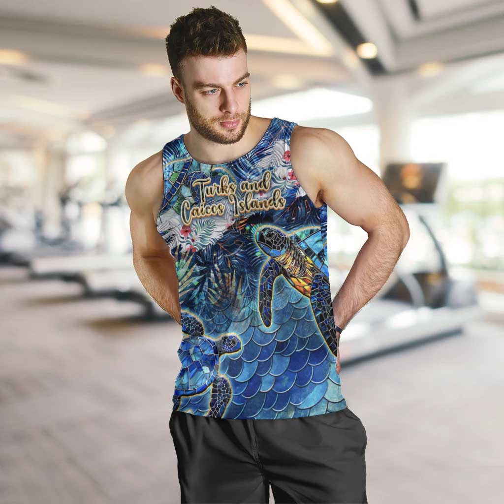 Turks and Caicos Islands Men Tank Top Sea Turtle Tropical Pattern