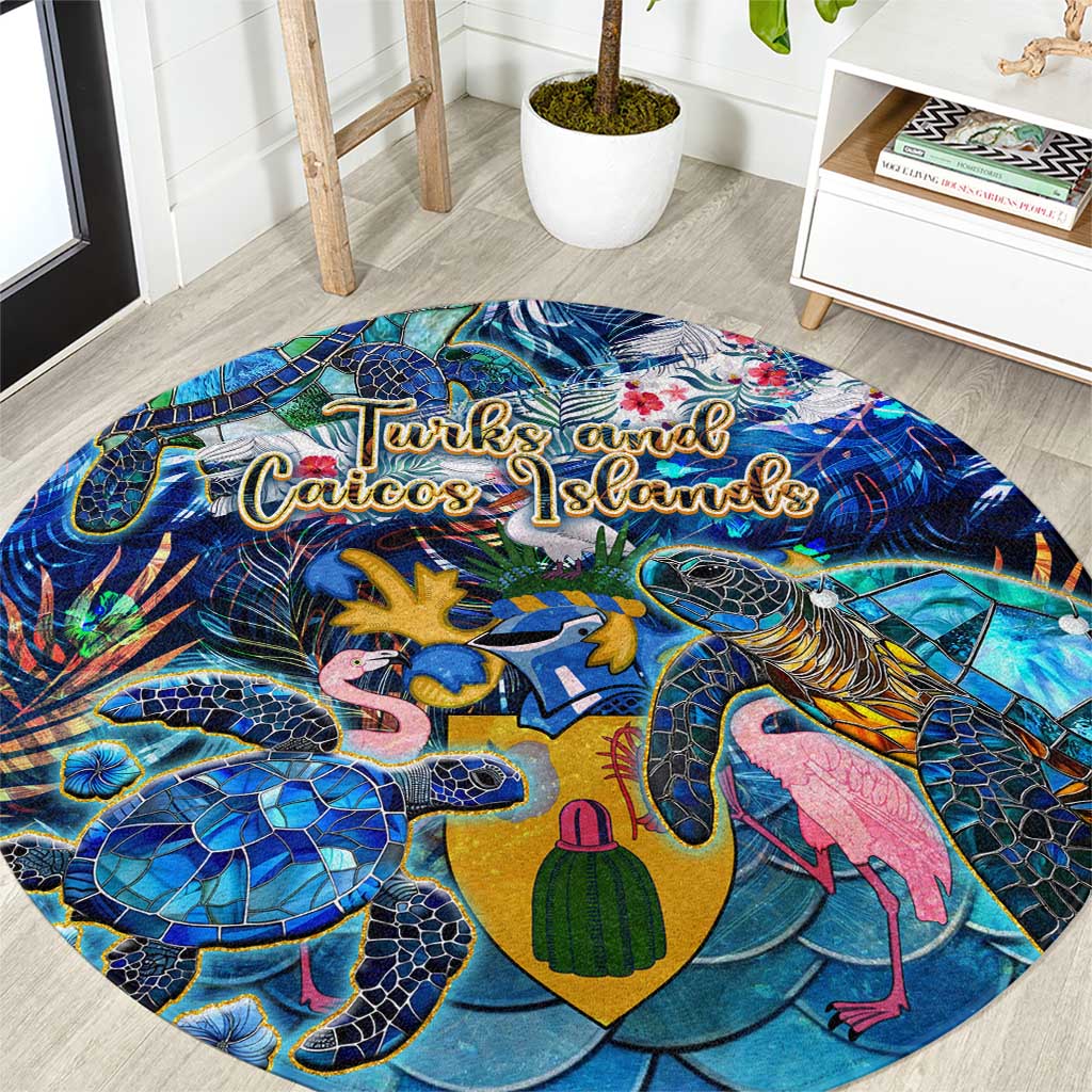 Turks and Caicos Islands Round Carpet Sea Turtle Tropical Pattern - Wonder Print Shop