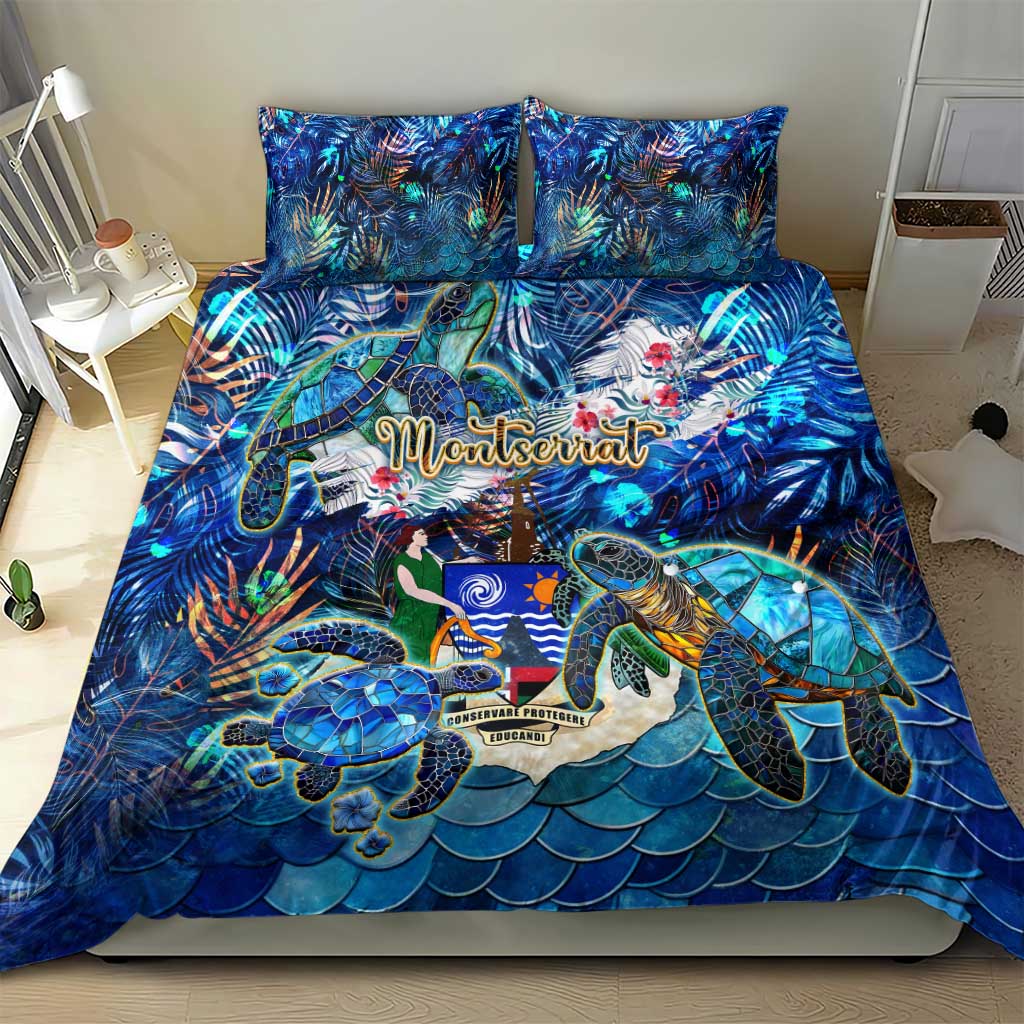 Blue sea turtle tropical bedding set with two pillowcases and full duvet front