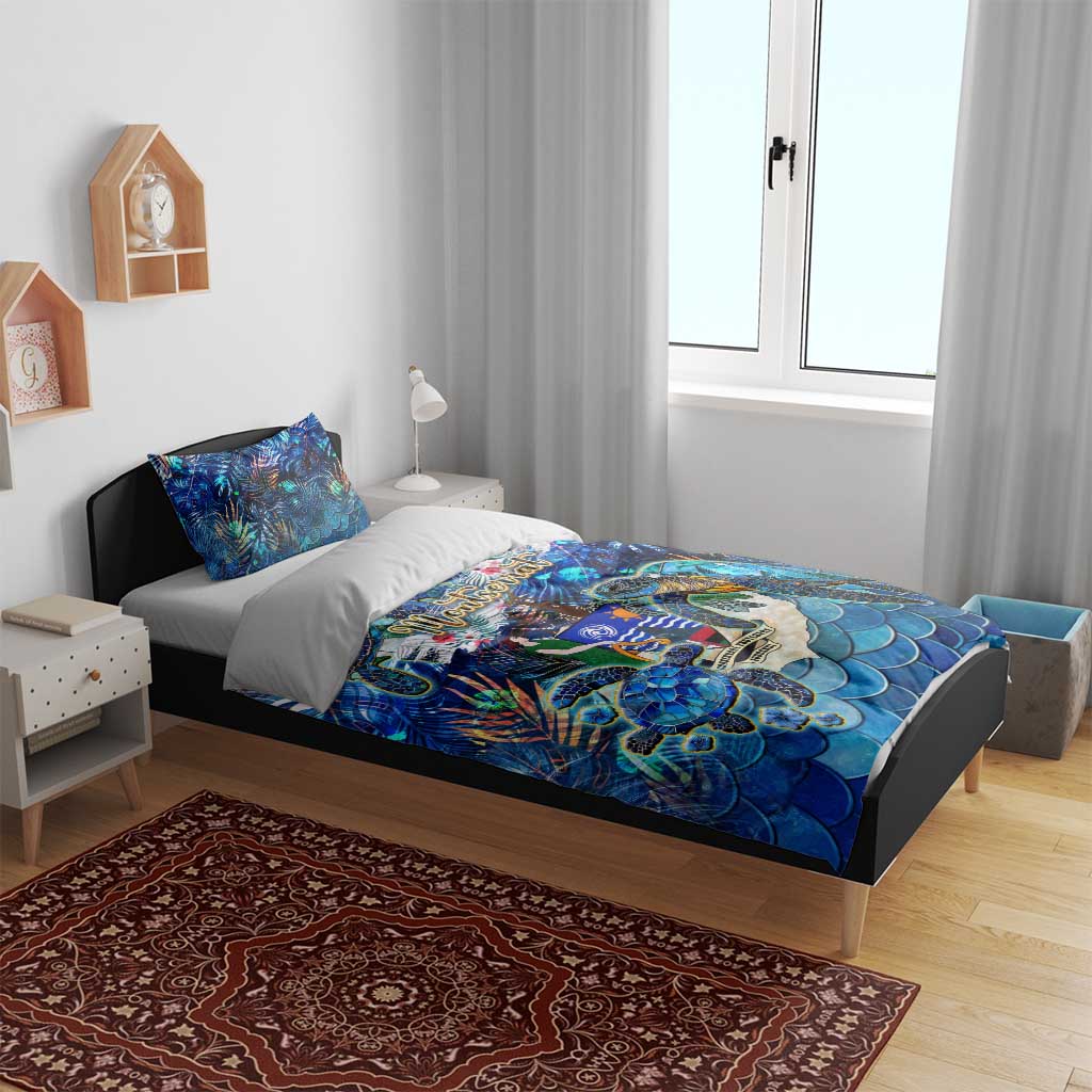 Blue sea turtle tropical bedding set with duvet cover and two pillowcases