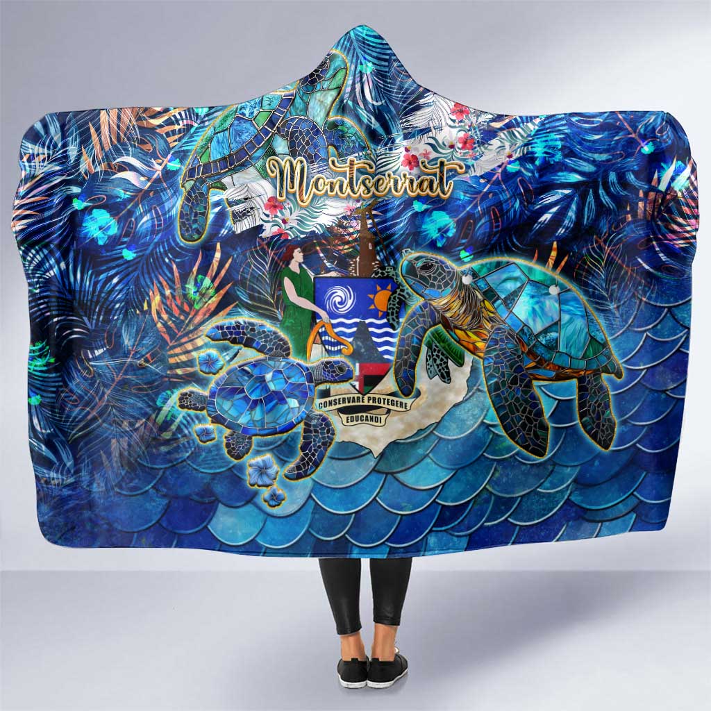 Montserrat Hooded Blanket Sea Turtle Tropical Pattern - Wonder Print Shop