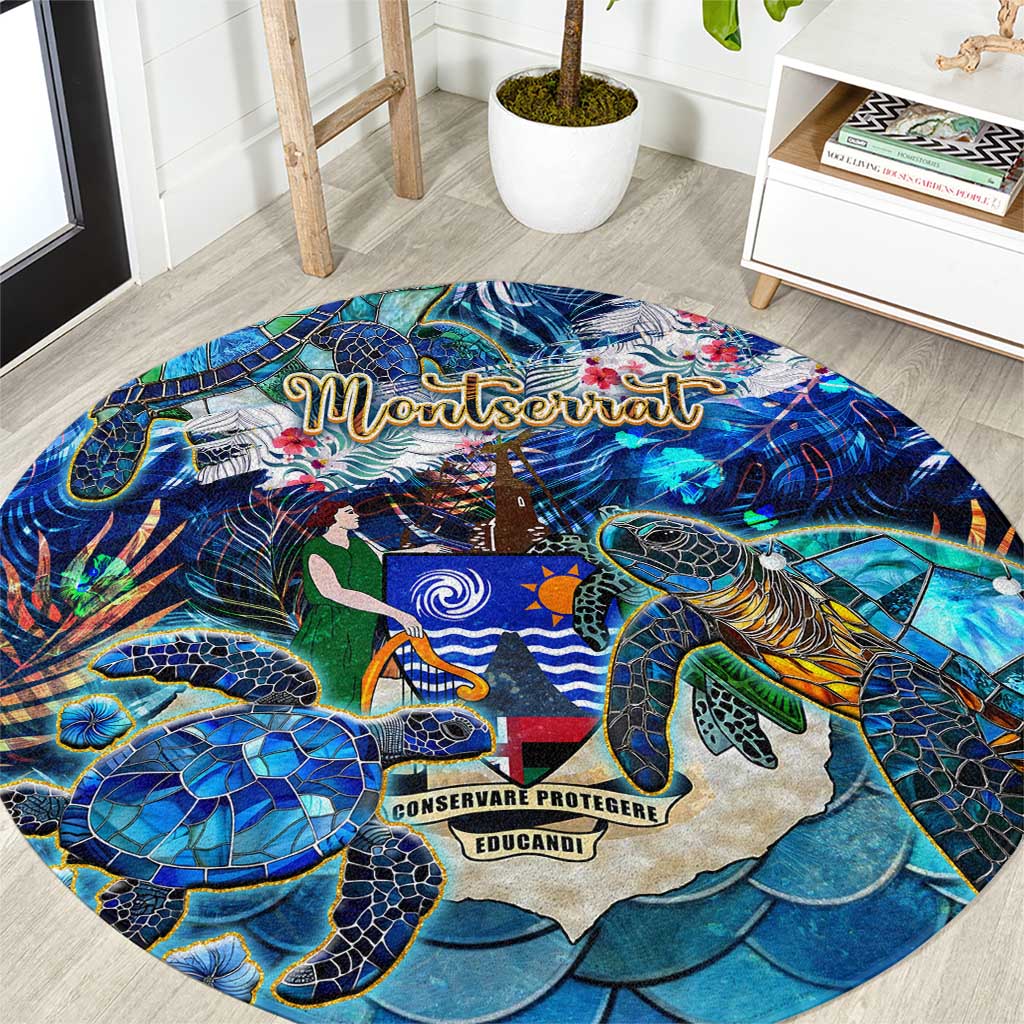 Montserrat Round Carpet Sea Turtle Tropical Pattern - Wonder Print Shop