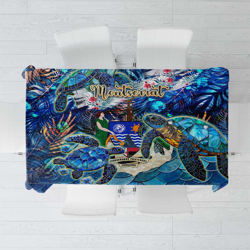 Blue sea turtle tropical tablecloth, rectangular, colorful ocean and shell pattern