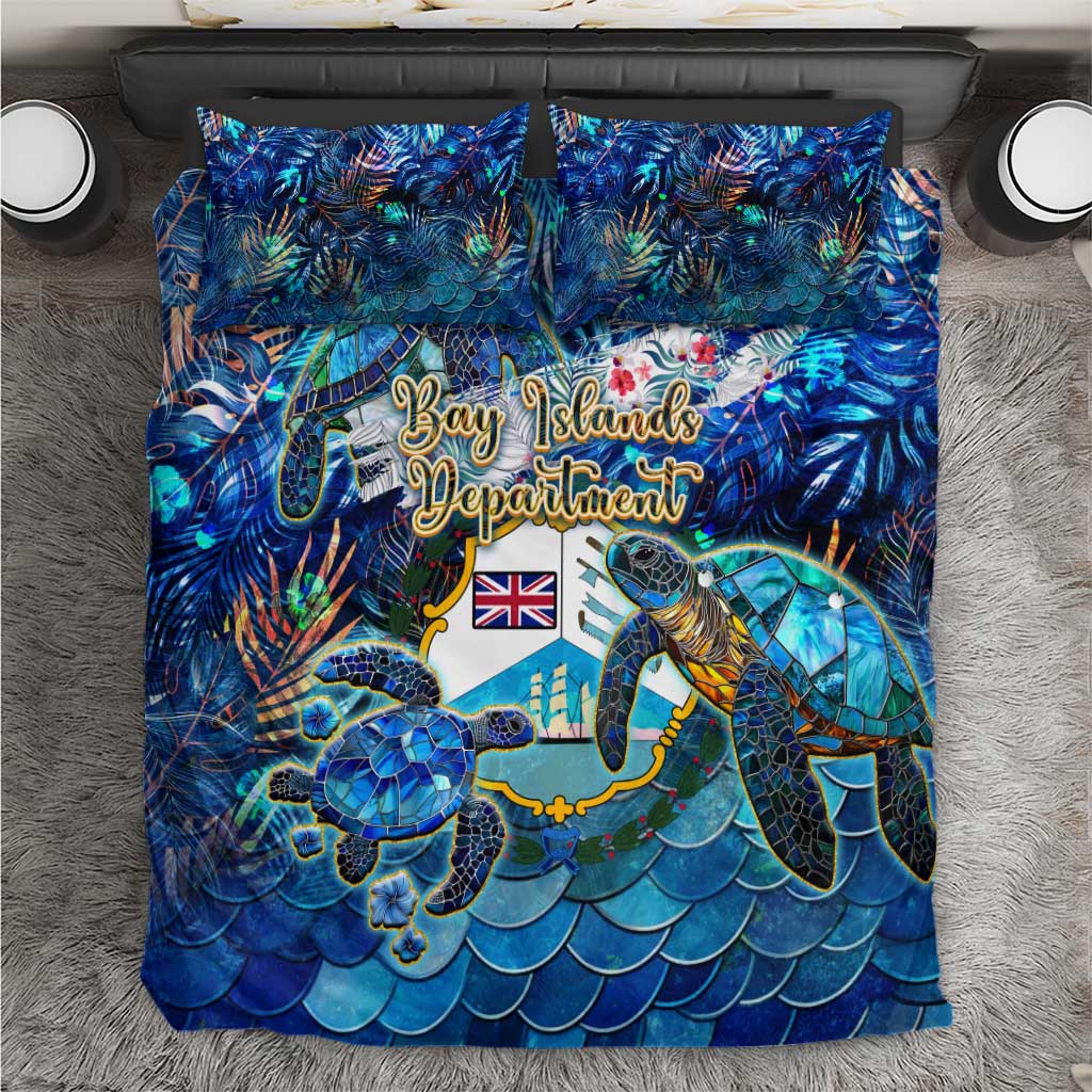 Blue sea turtle tropical bedding set with matching pillow shams and duvet cover, full-print