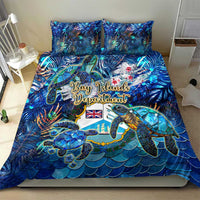 Blue sea turtle bedding set with matching shams and duvet cover, tropical collage design