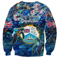 Unisex blue sea turtle tropical sweatshirt with sailboat graphic and flags