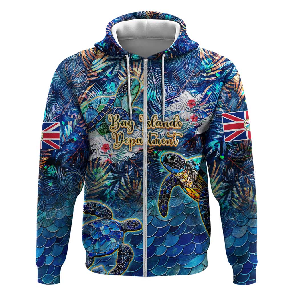 Bay Islands Department Zip Hoodie Sea Turtle Tropical Pattern - Wonder Print Shop