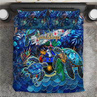 Blue sea turtle tropical bedding set with duvet and pillowcases, Guadeloupe print