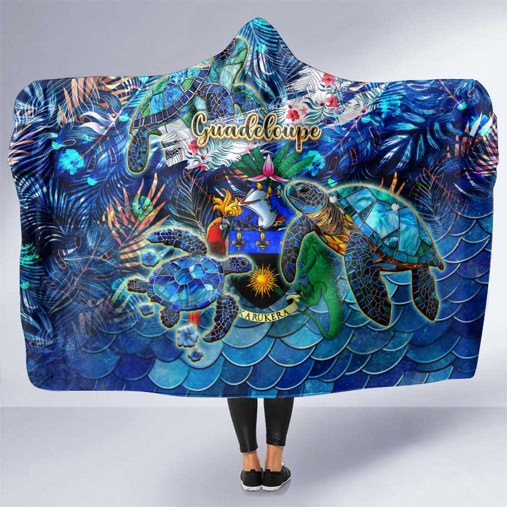 Guadeloupe Hooded Blanket Sea Turtle Tropical Pattern - Wonder Print Shop