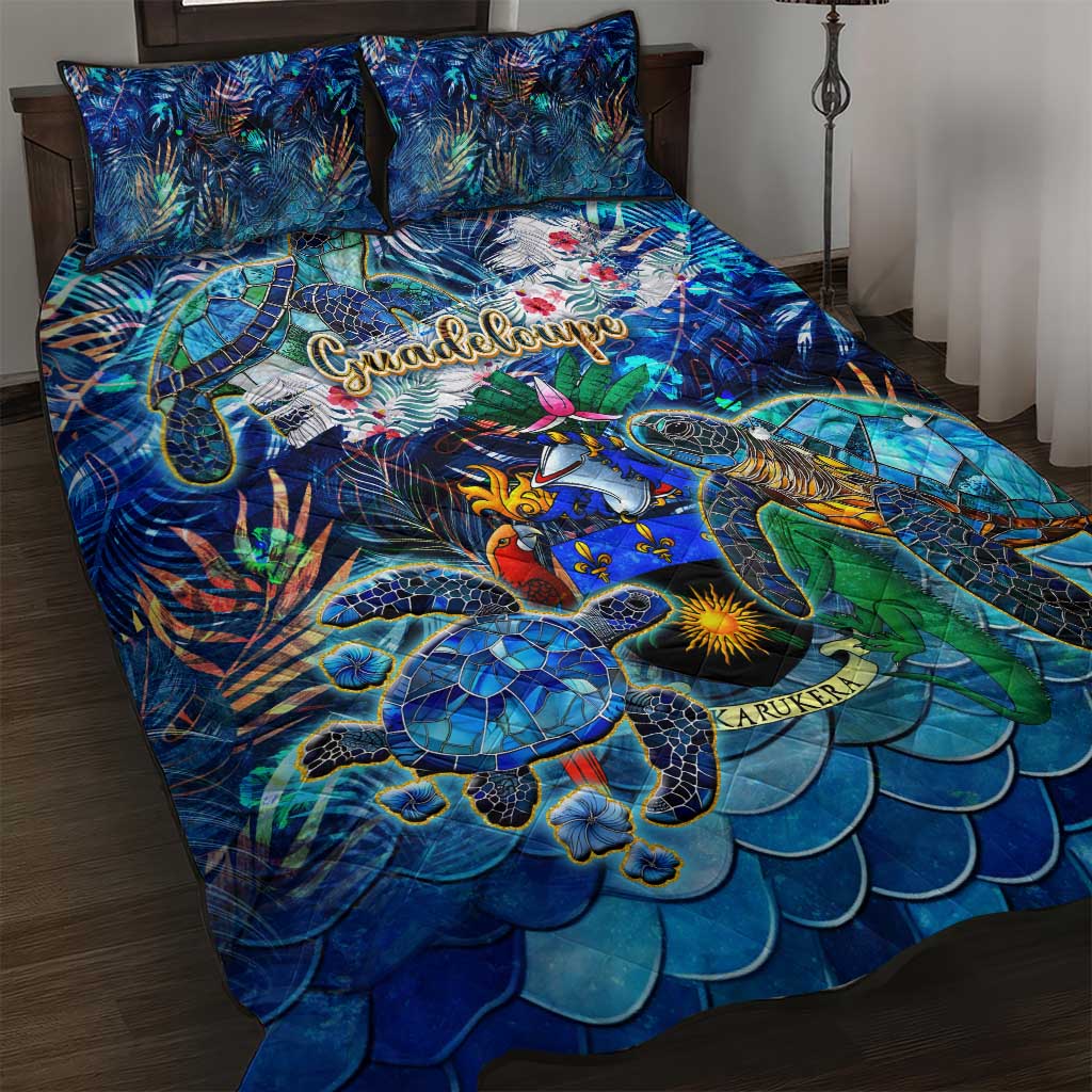 Guadeloupe Quilt Bed Set Sea Turtle Tropical Pattern - Wonder Print Shop