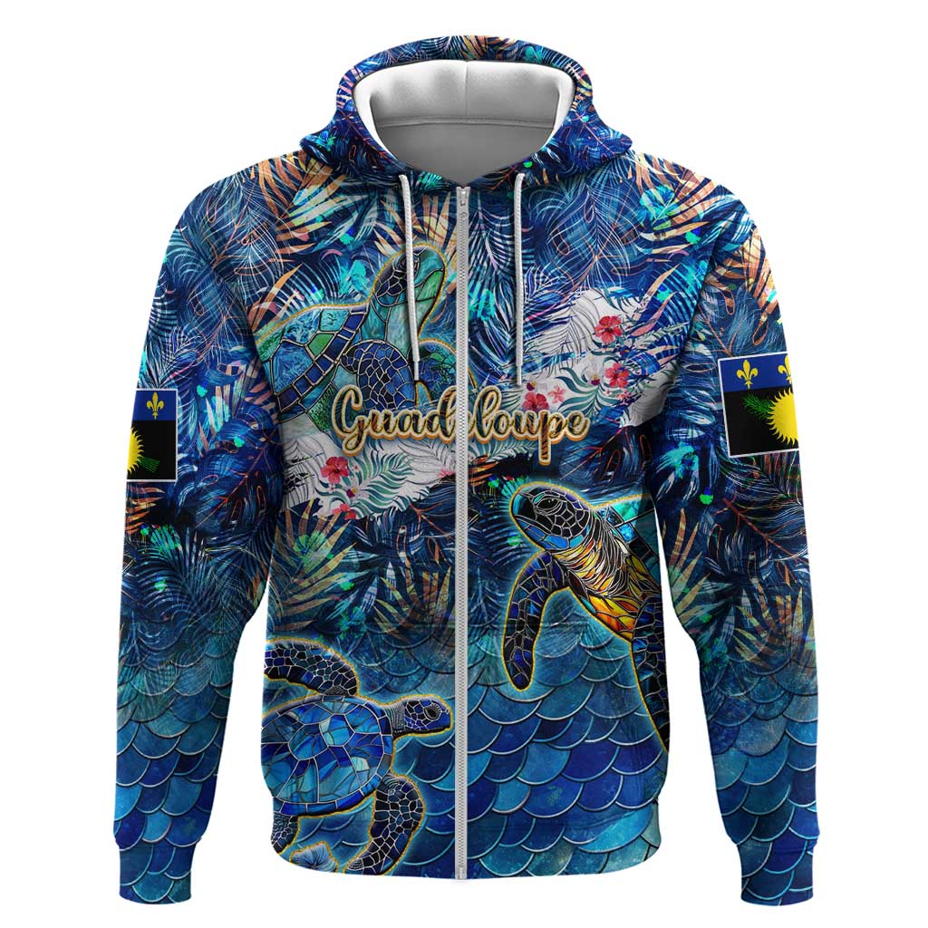 Guadeloupe Zip Hoodie Sea Turtle Tropical Pattern - Wonder Print Shop