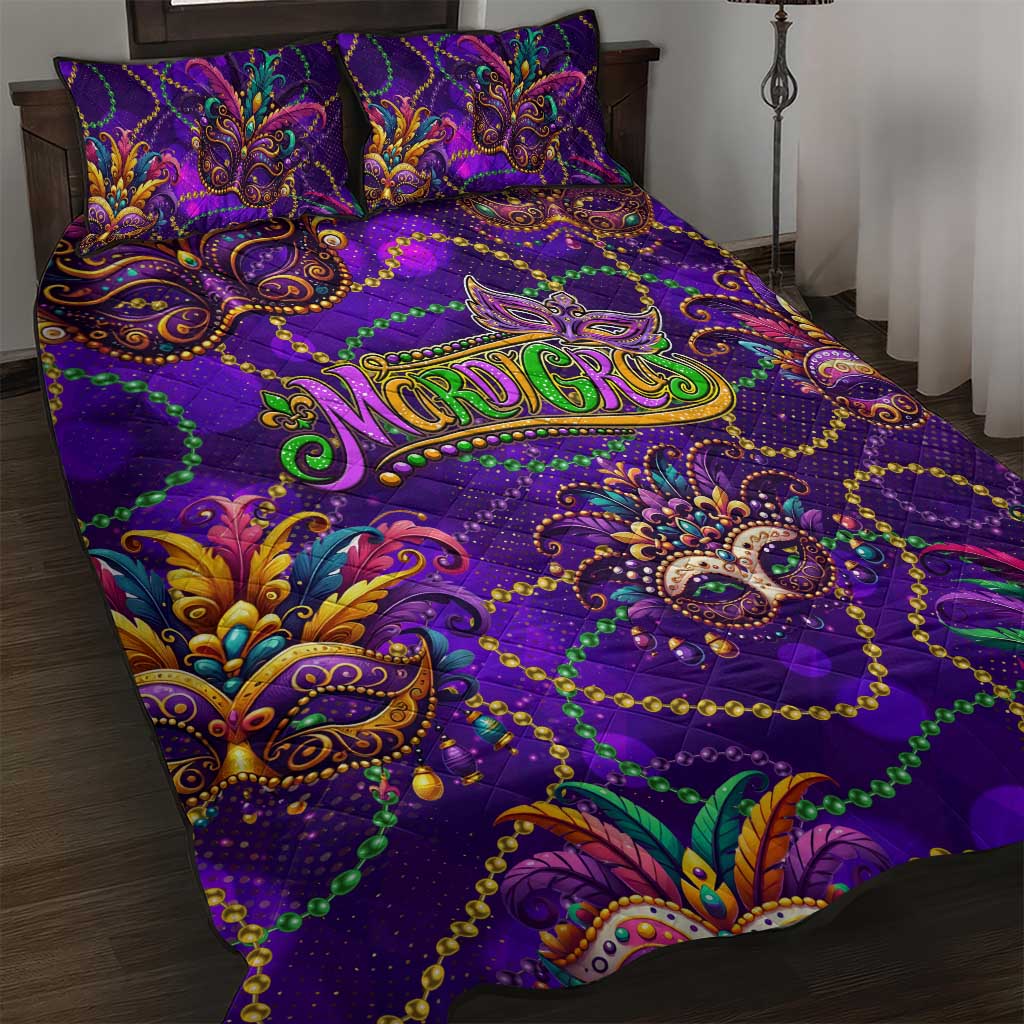 Mardi Gras Quilt Bed Set Mask Glitter Art - Wonder Print Shop