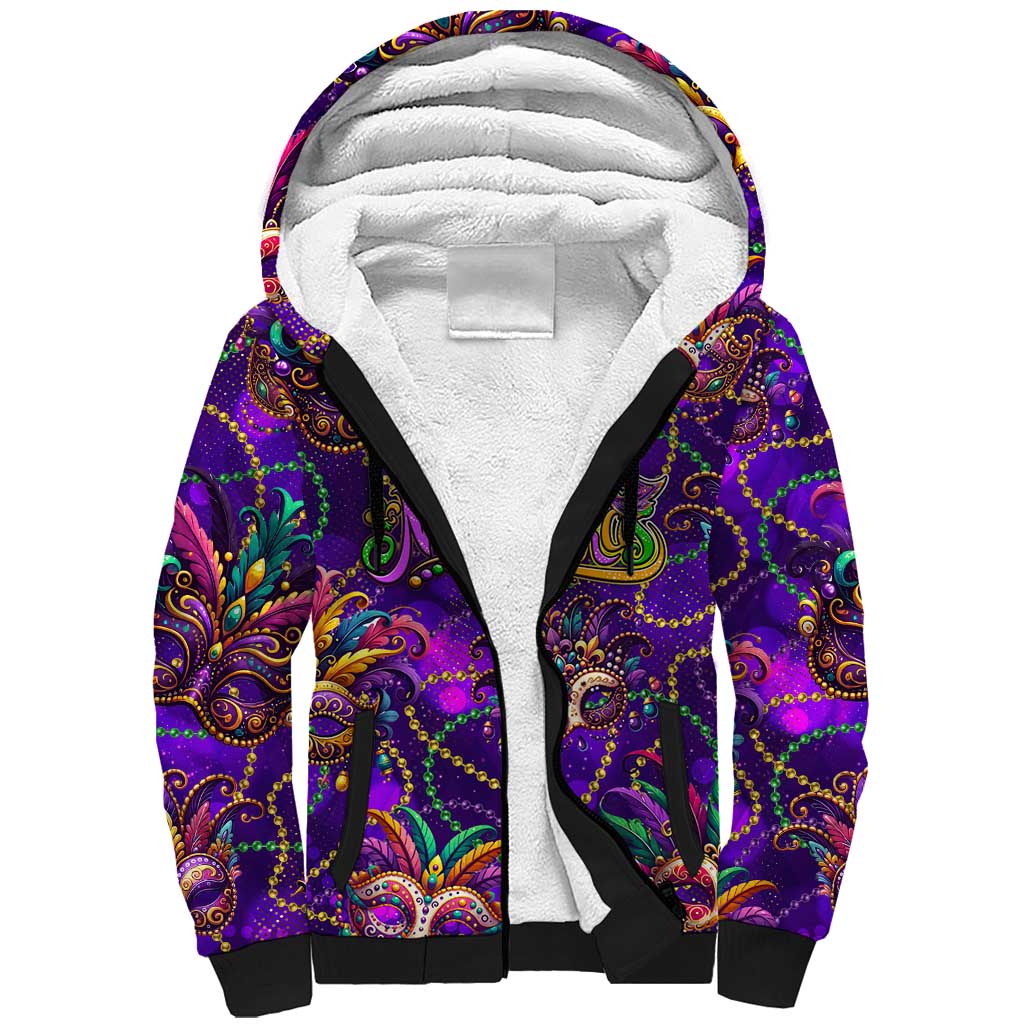 Mardi Gras Sherpa Hoodie Mask Glitter Art - Wonder Print Shop