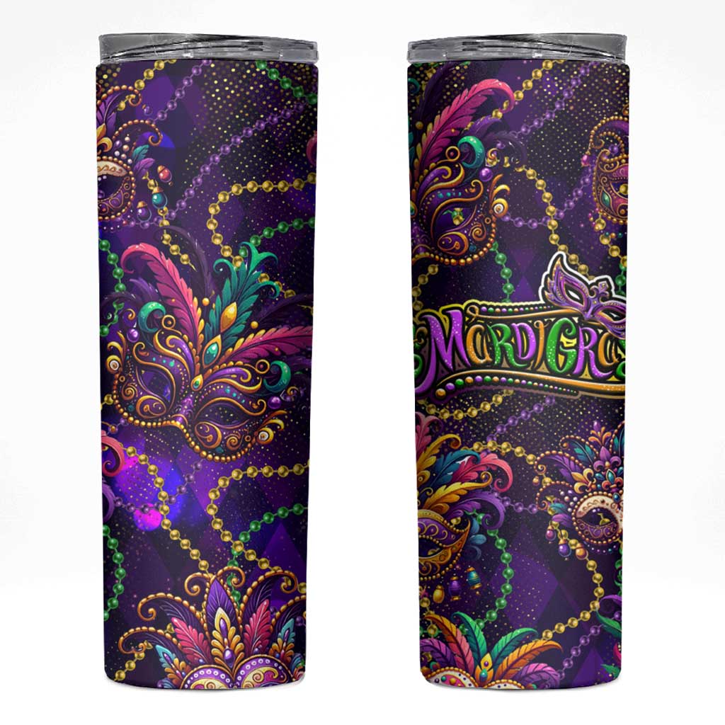 Mardi Gras Skinny Tumbler Mask Glitter Art