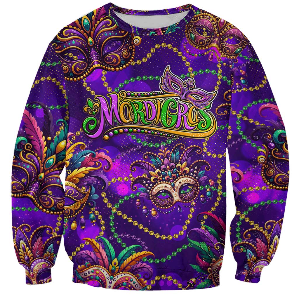 Mardi Gras Sweatshirt Mask Glitter Art - Wonder Print Shop