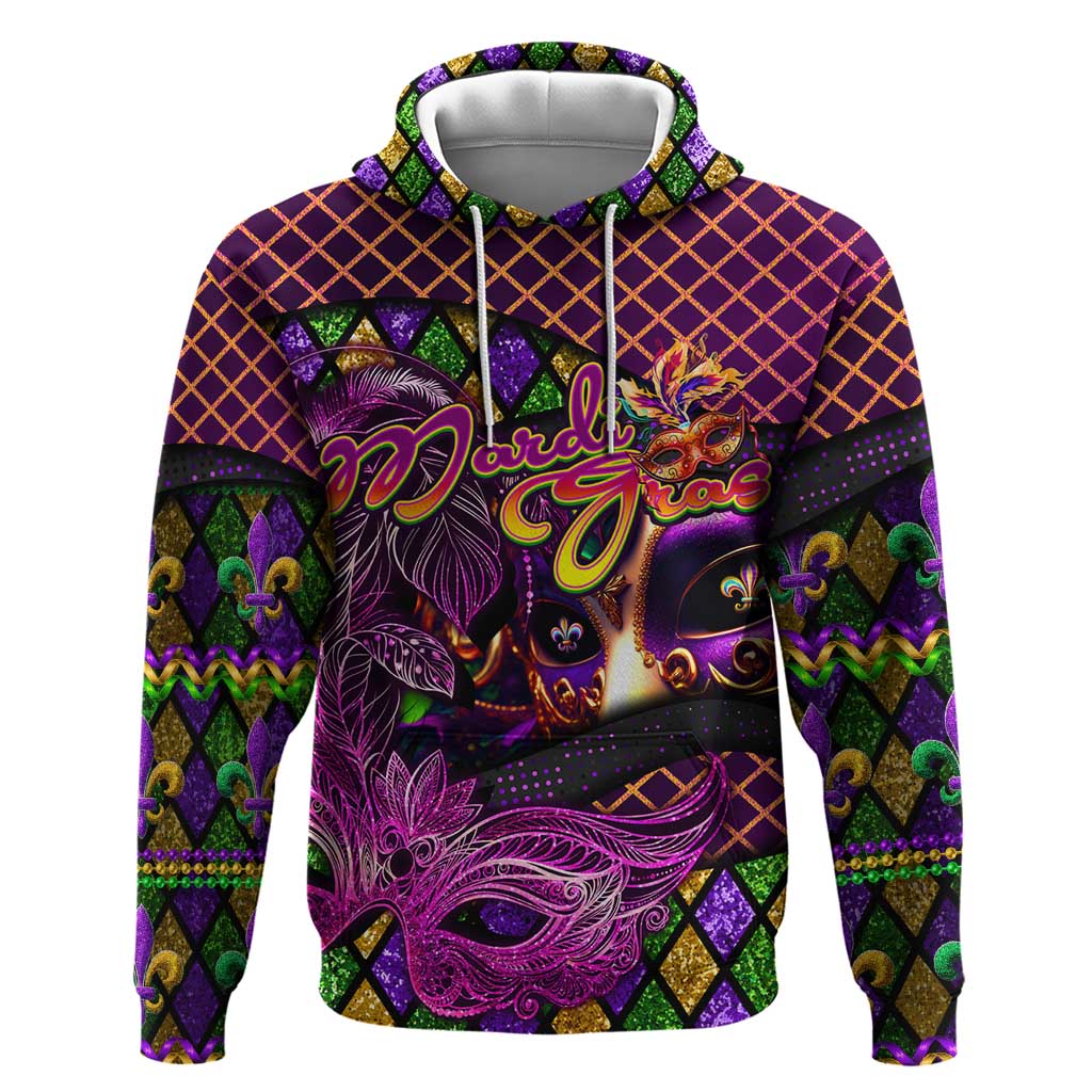 Happy Mardi Gras Hoodie Mask Feather Colorfull - Wonder Print Shop