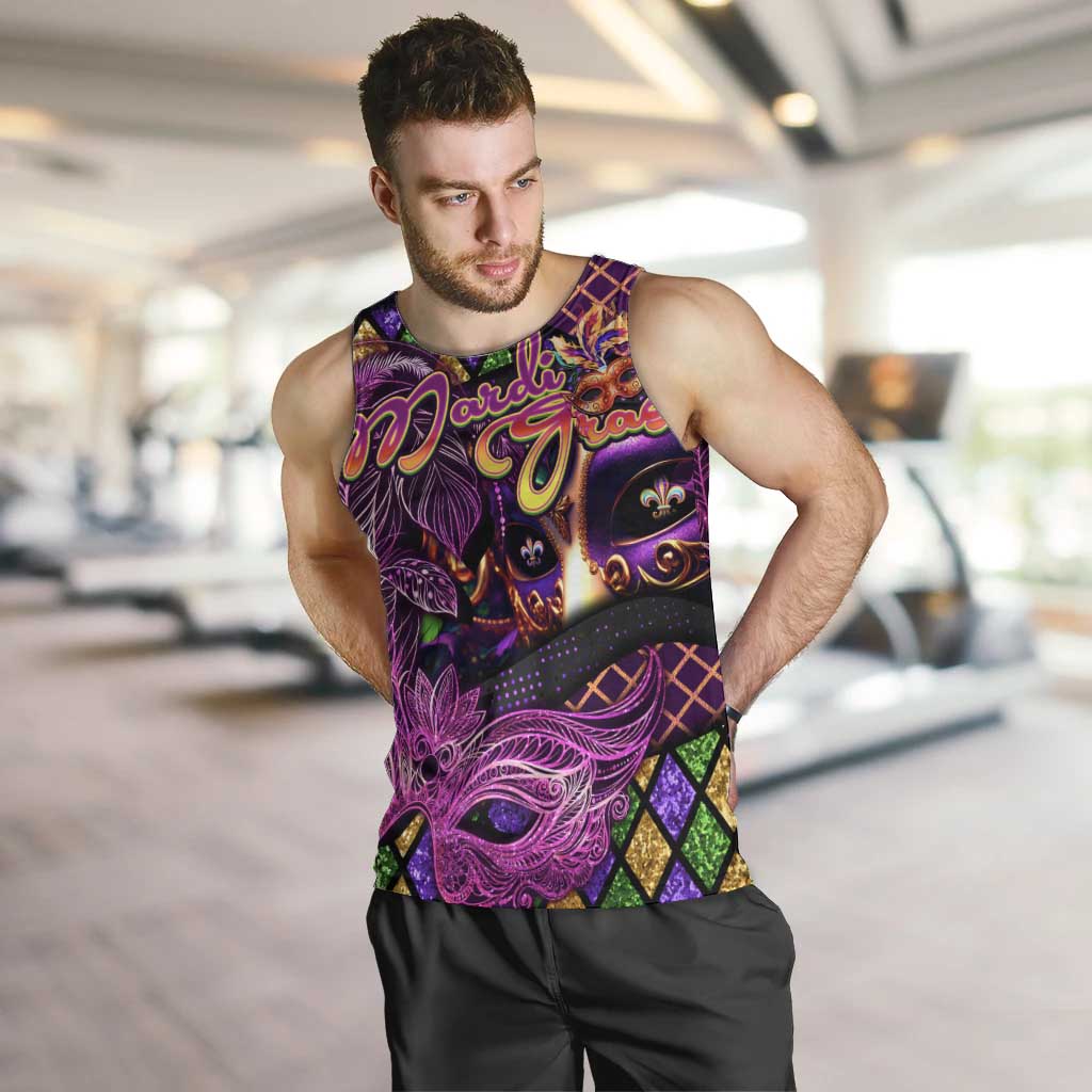 Happy Mardi Gras Men Tank Top Mask Feather Colorfull