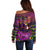 Happy Mardi Gras Off Shoulder Sweater Mask Feather Colorfull