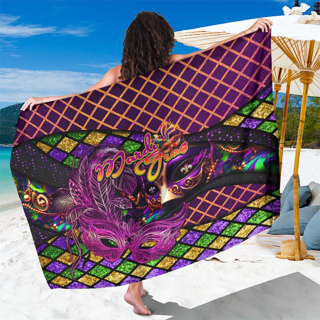 Happy Mardi Gras Sarong Mask Feather Colorfull