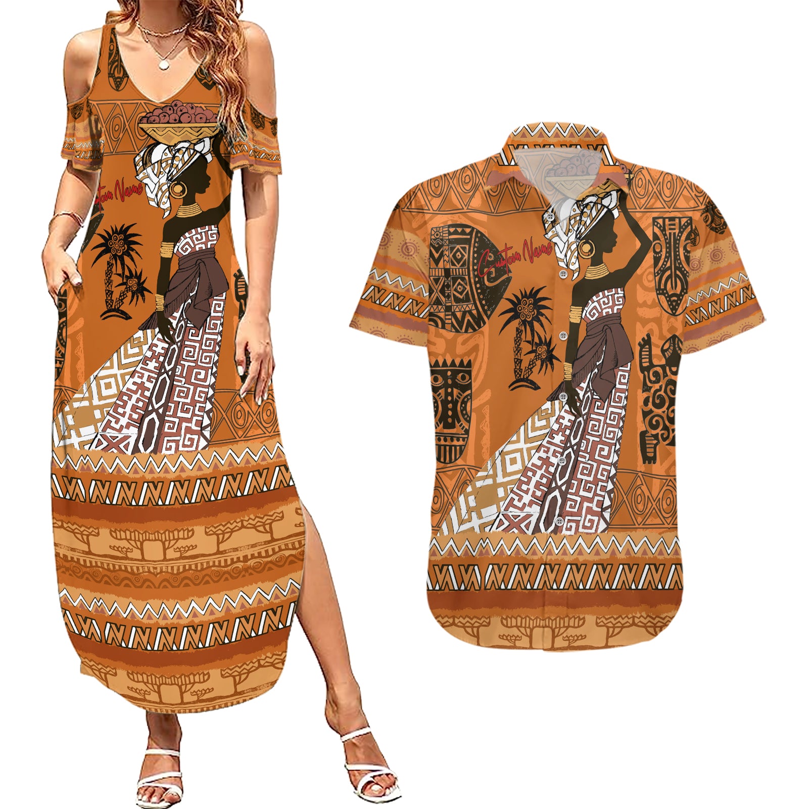 Personalized Beautiful Woman African Couples Matching Summer Maxi Dress and Hawaiian Shirt - Wonder Print Shop