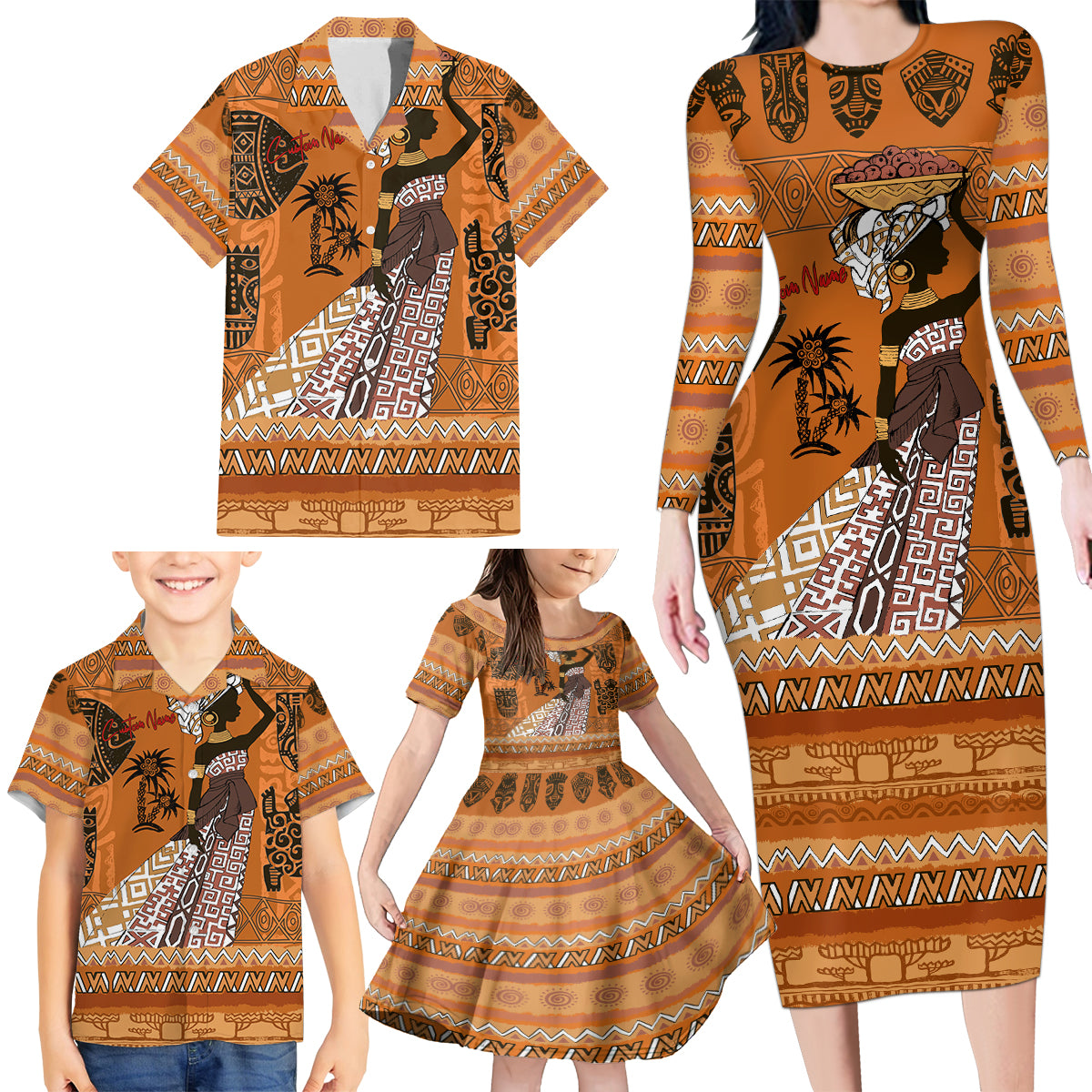 Personalized Beautiful Woman African Family Matching Long Sleeve Bodycon Dress and Hawaiian Shirt - Wonder Print Shop