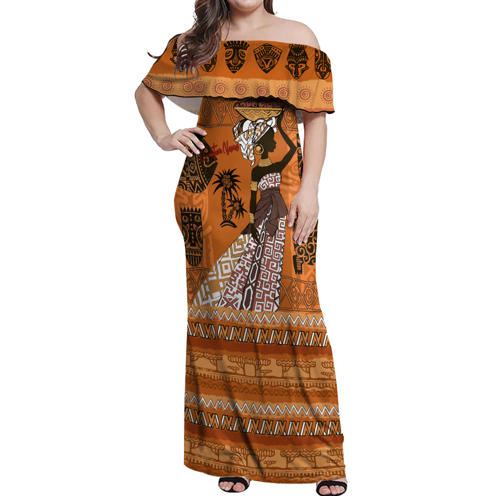 Personalized Beautiful Woman African Off Shoulder Maxi Dress - Wonder Print Shop