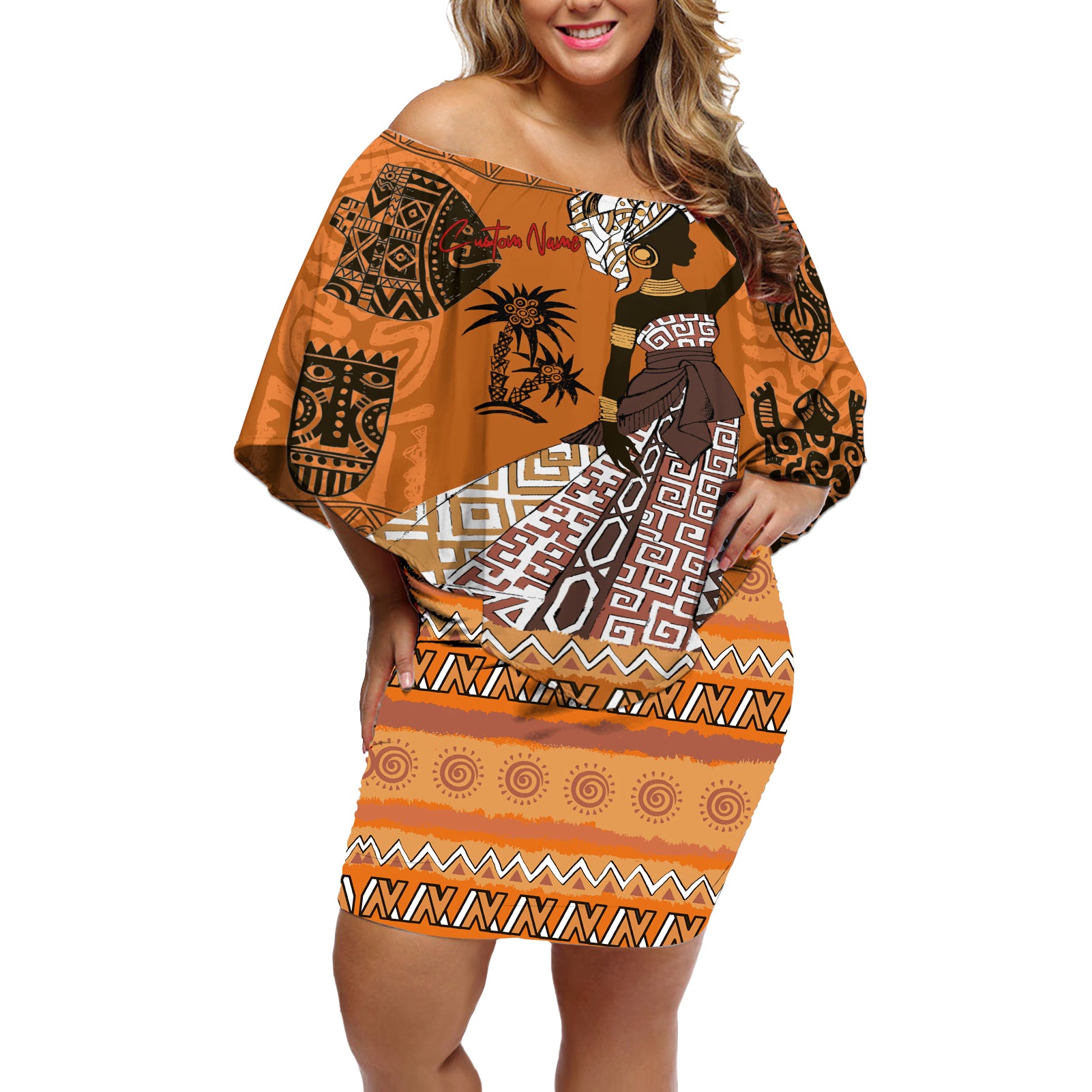 Personalized Beautiful Woman African Off Shoulder Short Dress - Wonder Print Shop