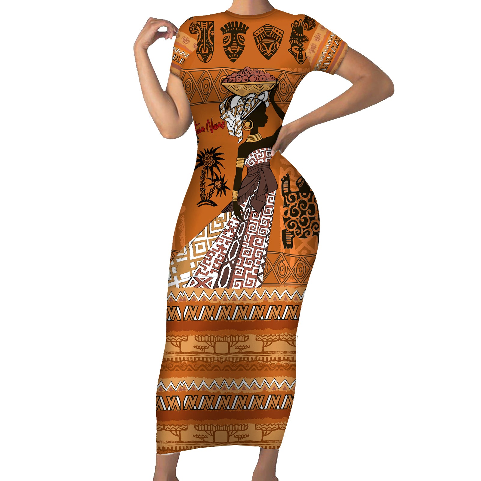 Personalized Beautiful Woman African Short Sleeve Bodycon Dress - Wonder Print Shop