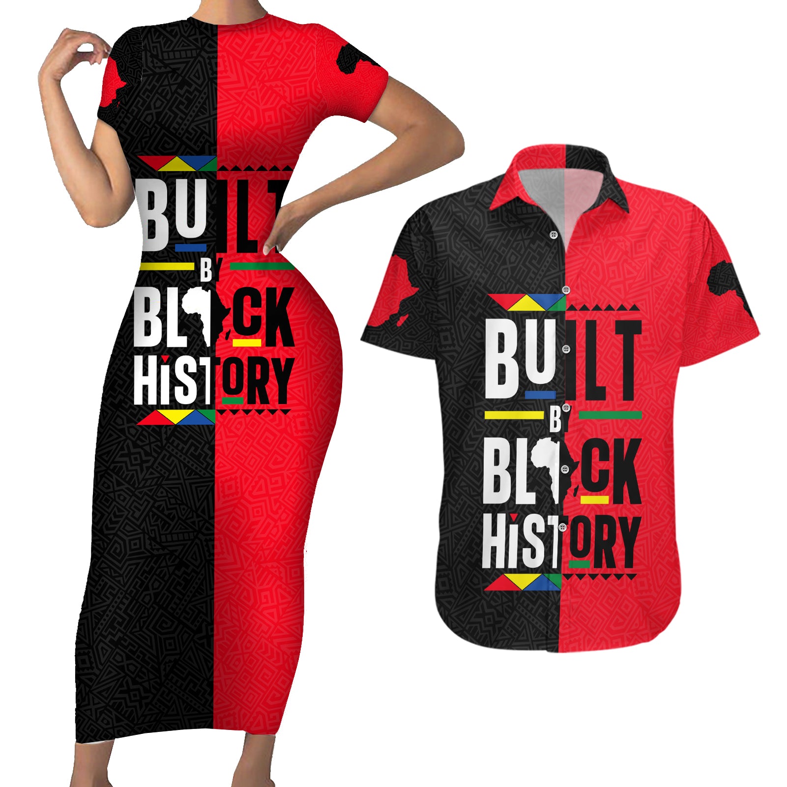 Built By Black History Couples Matching Short Sleeve Bodycon Dress and Hawaiian Shirt - Wonder Print Shop