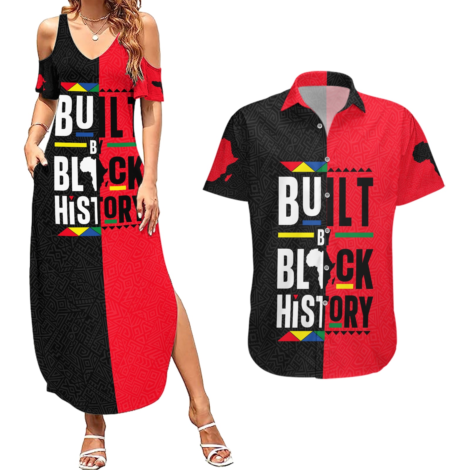 Built By Black History Couples Matching Summer Maxi Dress and Hawaiian Shirt - Wonder Print Shop