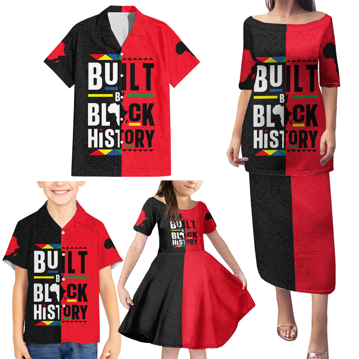 Built By Black History Family Matching Puletasi and Hawaiian Shirt - Wonder Print Shop