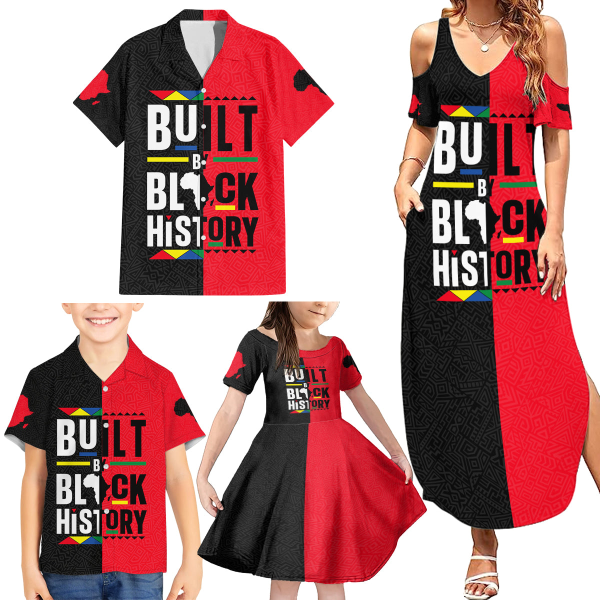 Built By Black History Family Matching Summer Maxi Dress and Hawaiian Shirt - Wonder Print Shop